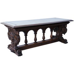 Outstanding 19th Century Carved Italian Renaissance Marble-Top Library Table