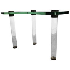 Rare Gilbert Rohde Glass, Lucite and Brass Kidney Shape Cocktail Table
