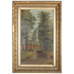Antique Folk Art Hudson River School Oil on Canvas Landscape, 19th Century