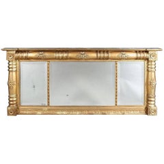 Antique American Empire Giltwood over Mantel Three-Section Mirror, 19th Century