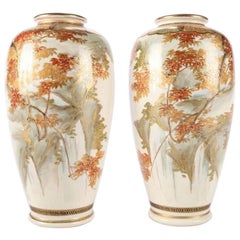 Vintage Pair of Petite Chinese Hand-Painted and Gilt Pottery Satsuma Vases, Formosa