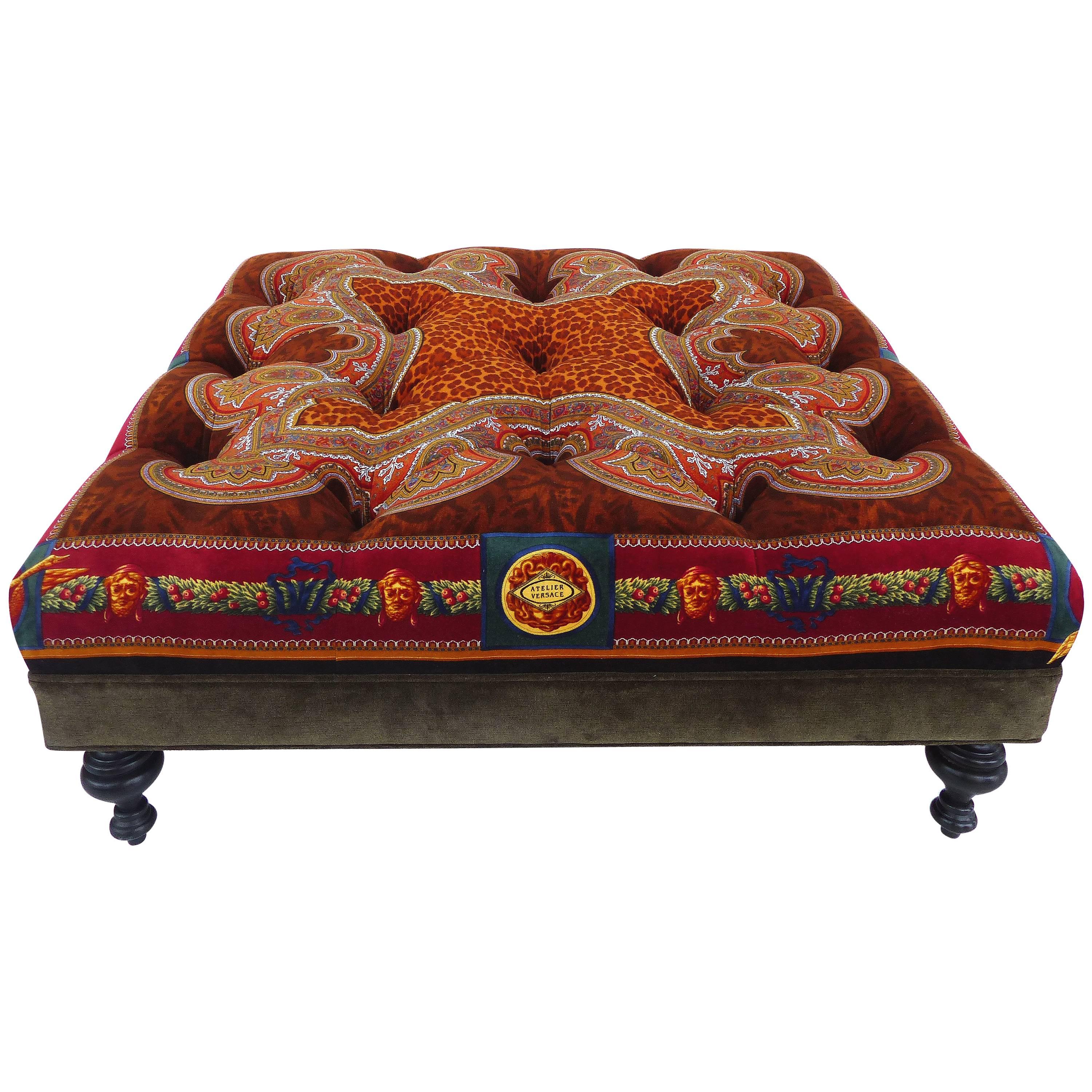 Rare Atelier Versace Tufted Upholstered Square Bench Ottoman Coffee Table