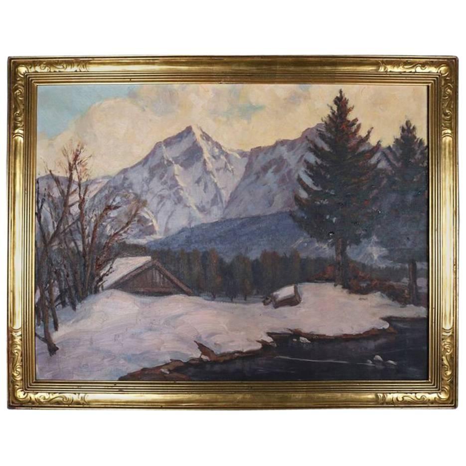 Antique Arts 
Crafts Painting "Sugar House, Vermont", Frame Signed Emile Gruppe