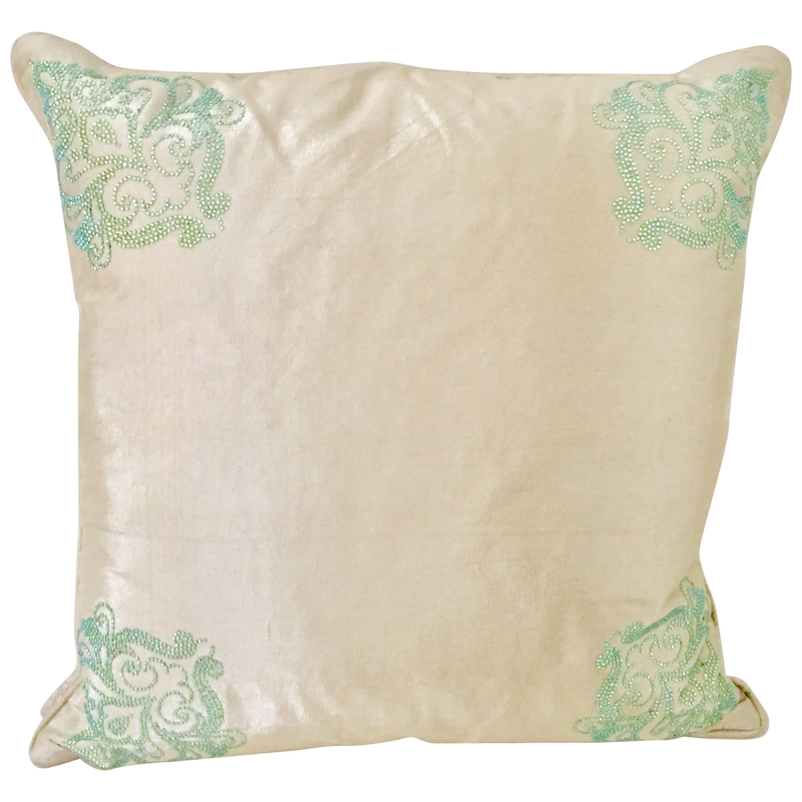 Contemporary Silk Paisley Crystal Adorned Pillow For Sale