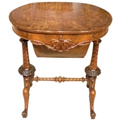 Superb Quality Burr Walnut Victorian Period Oval Shaped Antique Sewing Table