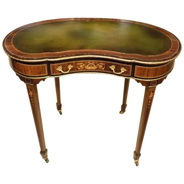 Fine Quality Coromandel and Marquetry Inlaid Victorian Period Kidney Desk