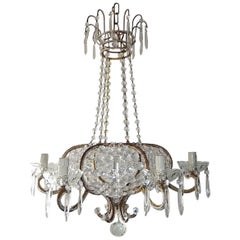 Antique French Beaded Crystal Basket with Spear Chandelier