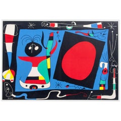 Joan Miro Femme devant un miroir:: lithographie couleur originale:: 1956