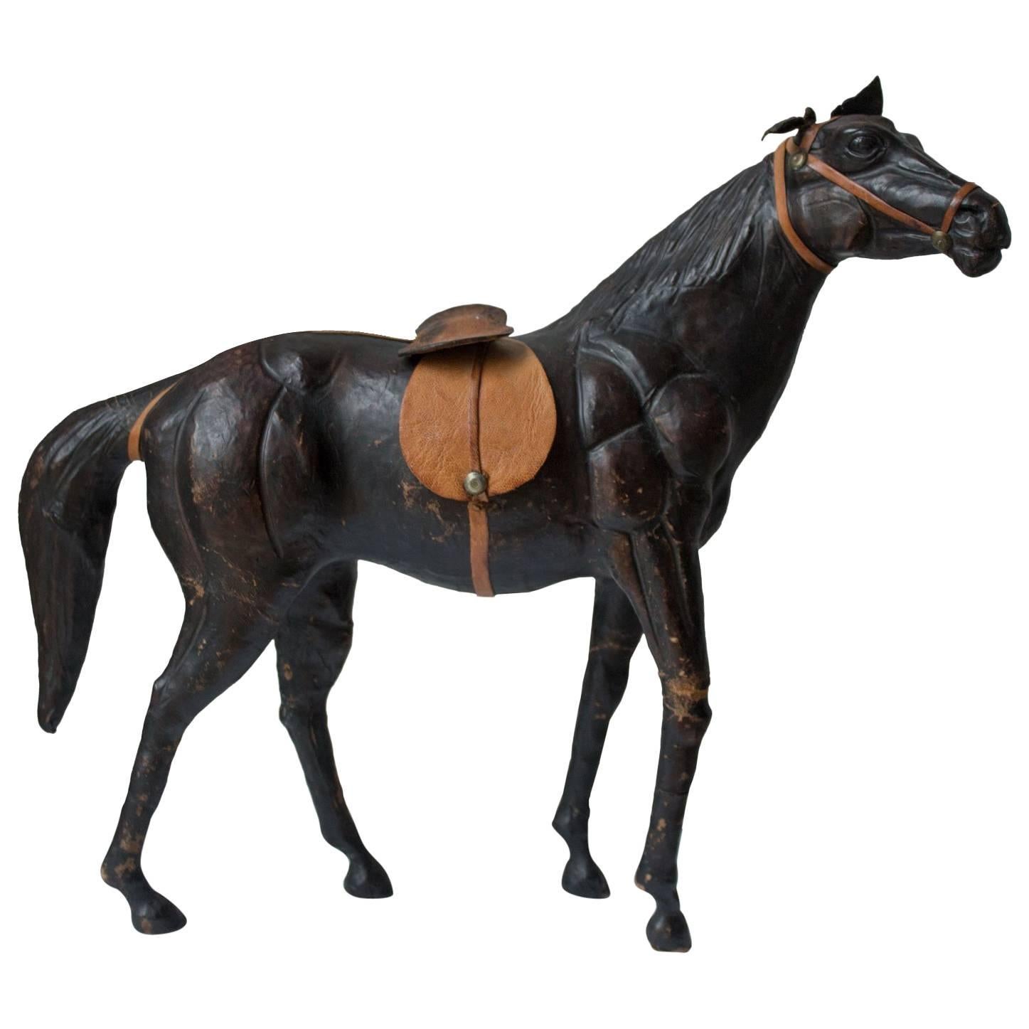 Decorative Handmade Midcentury Leather Horse Model For Sale
