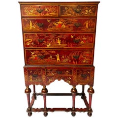 19th Century English Chinoiserie Red Lacquer Chest on Stand
