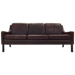 Danish Dark Brown Leather Three-Seat Sofa, Midcentury, 1960s