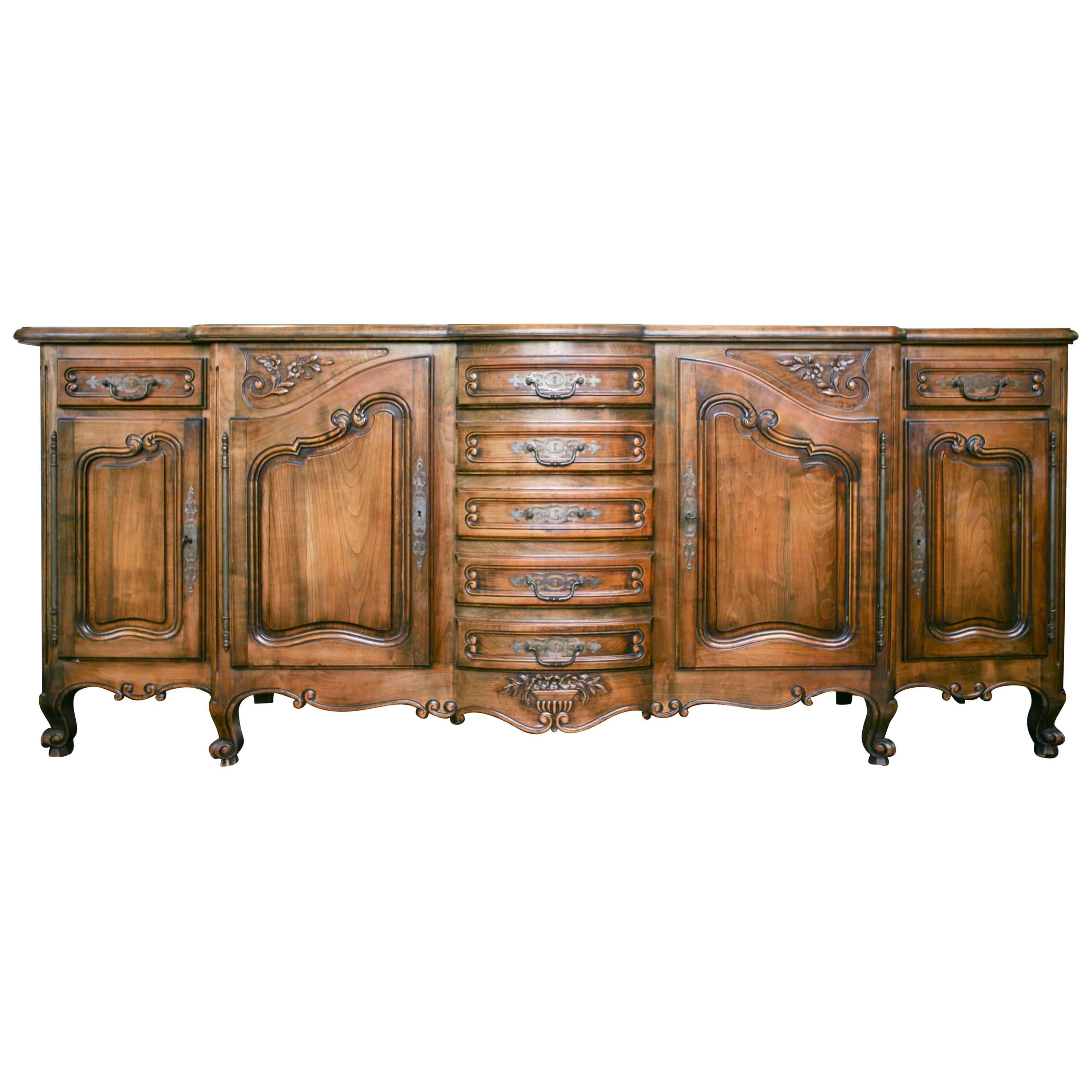 19th Century Antique French Louis XV Style Solid Oak Buffet, circa 1870