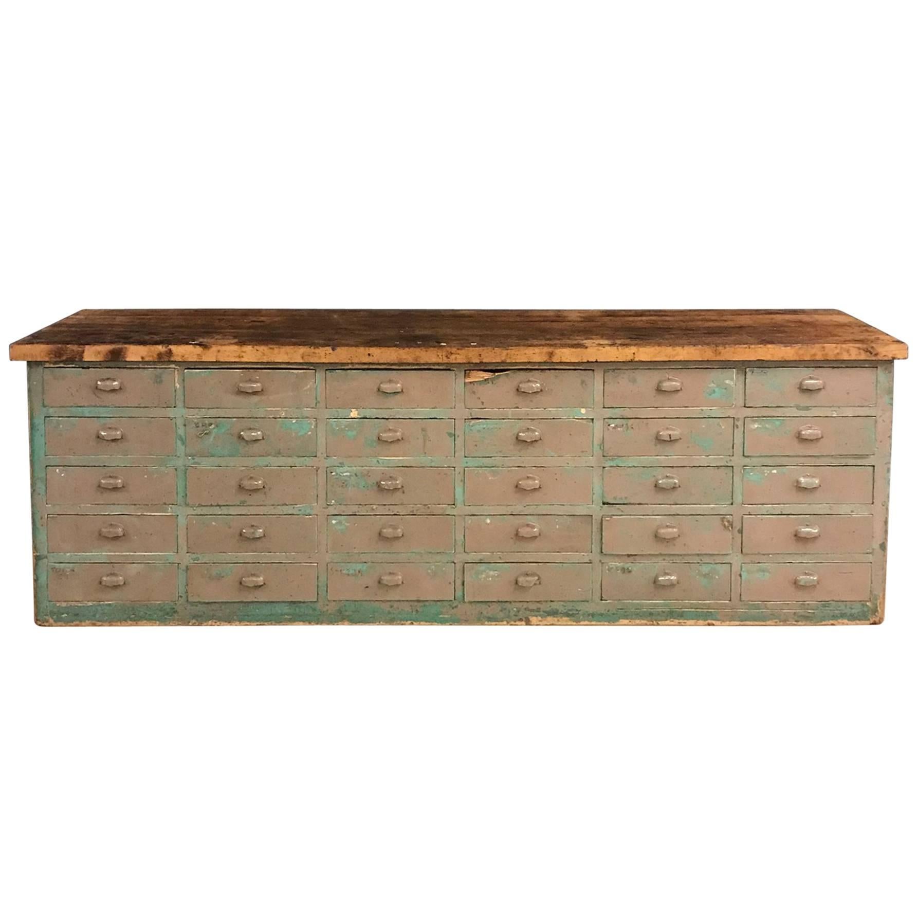 Big Bank of Drawers with Oak Top For Sale