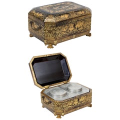 Antique Chinese Export Lacquer Double Tea Caddy Chest, circa 1840