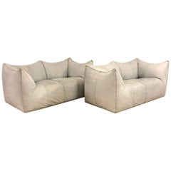 Rare Light Grey Leather Mario Bellini Two-Seat Sofa Set