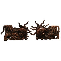 19th Century Qing Dynasty Carved Temple Foo Dogs