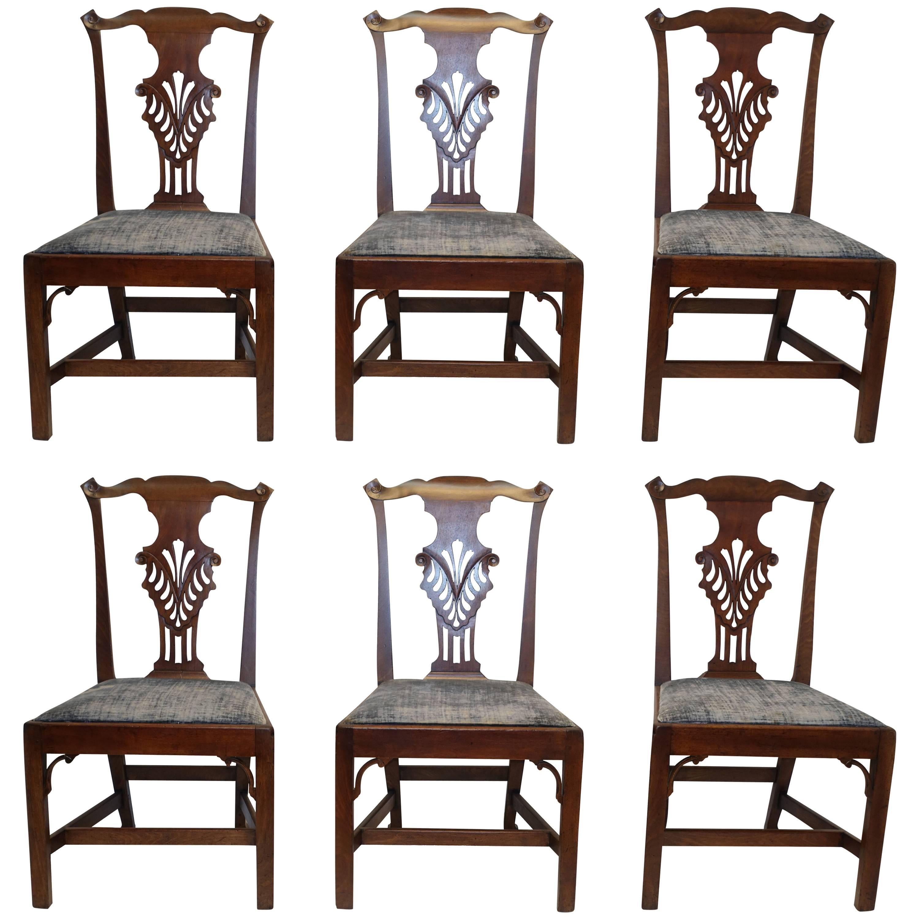 Set of Six Chippendale Style Walnut Dining Chairs circa 1800