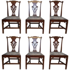 Set of Six Chippendale Style Walnut Dining Chairs circa 1800