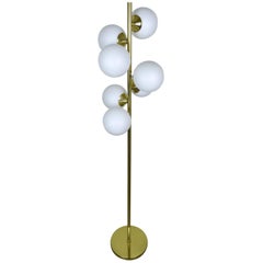 Brass Floor Light with Seven Opaline Glass Diffusers, Germany, 1960s