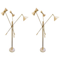 Pair of Italian Floor Lamps, brass and marble