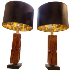 Beautiful Pair of Italian Wood Sculpted Table Lamp