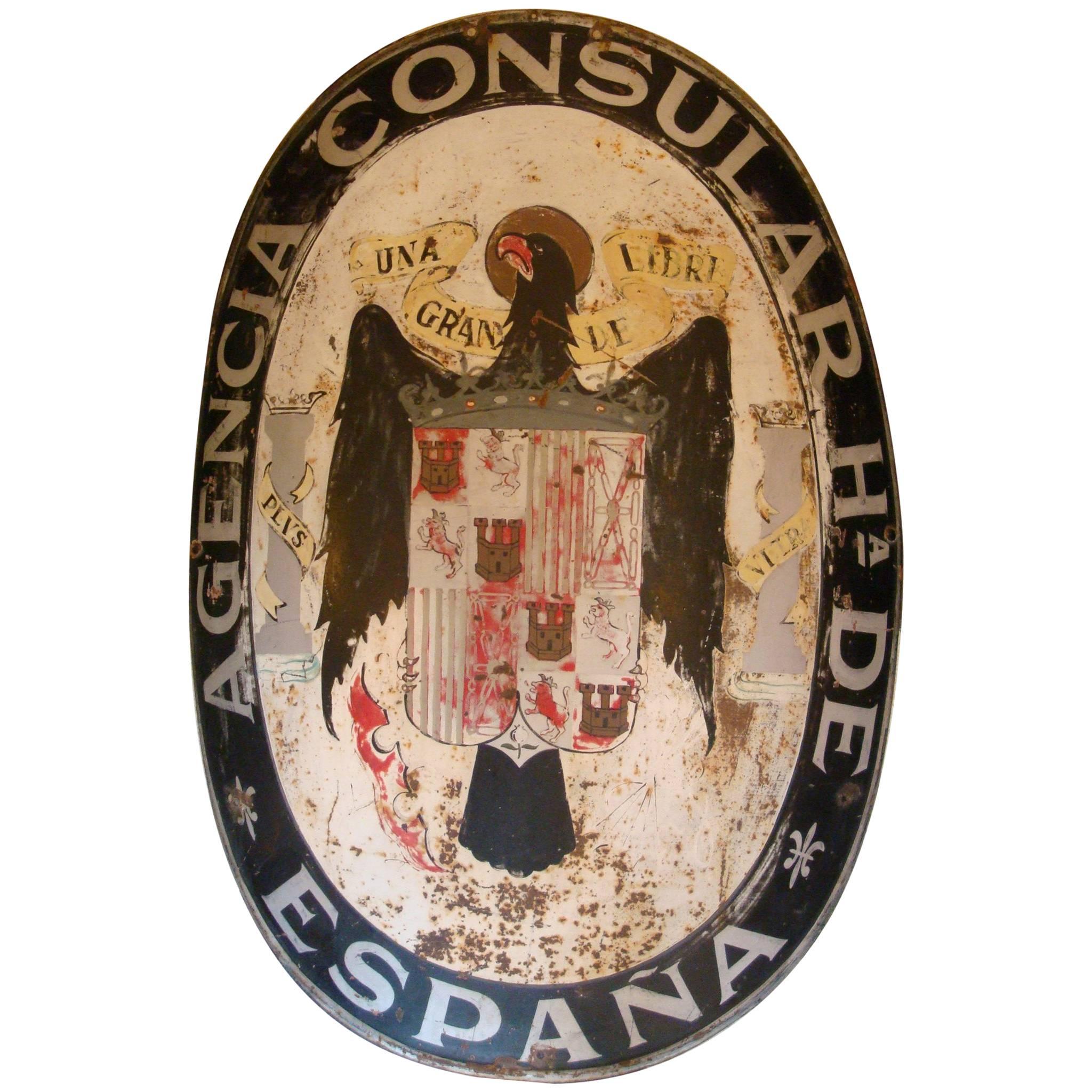Spanish Consulate Embassy Sign with Royal Eagle, 1910-1930
