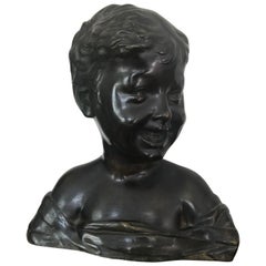 Antique Bronze Sculpture or Bust of a Laughing Boy aft. Desiderio Da Settignano