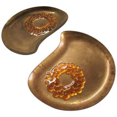 Sascha Brastoff Gilded Enamel Amoeba Form Plates