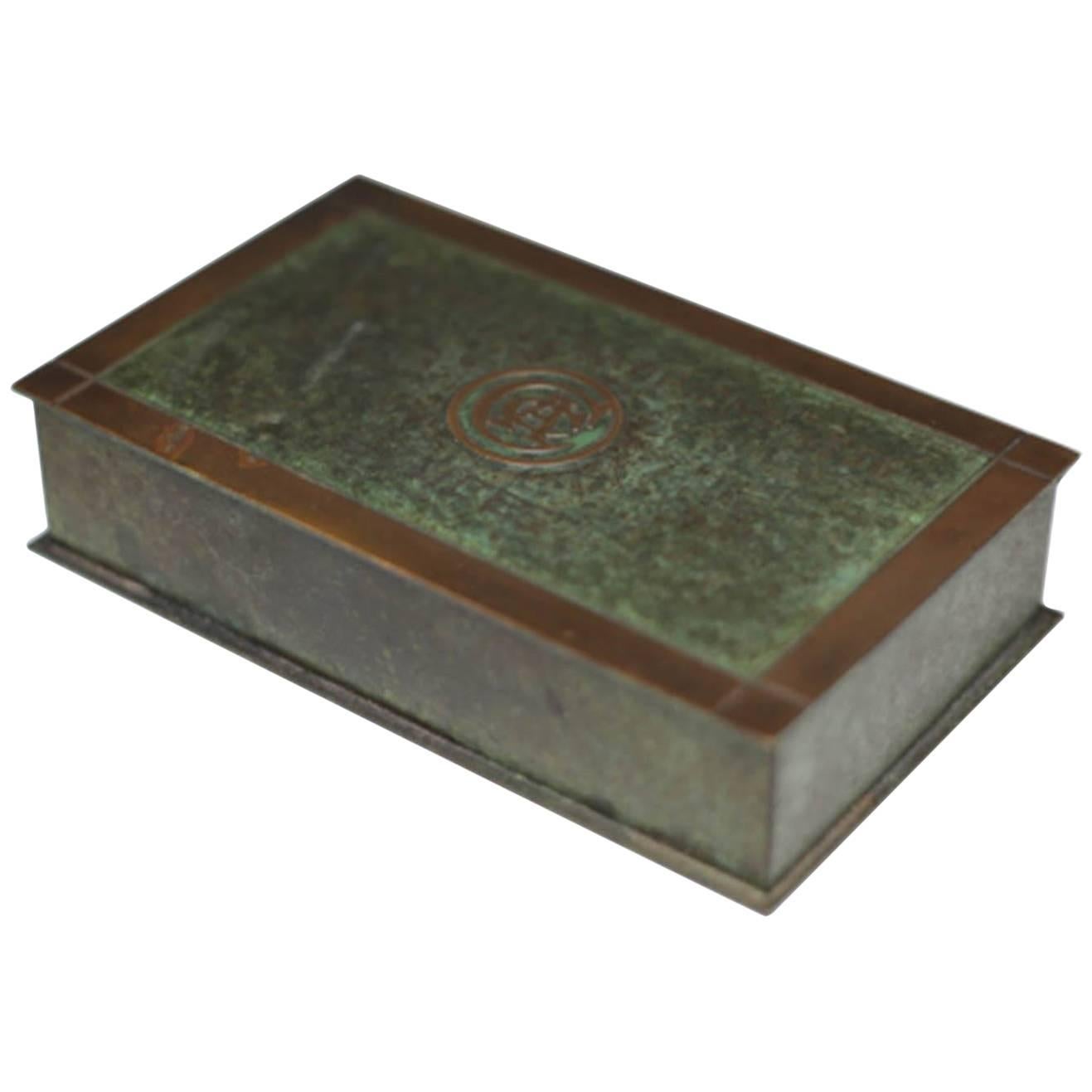 Antique Art Deco Patinated Copper and Brass Trophy Box, circa 1936