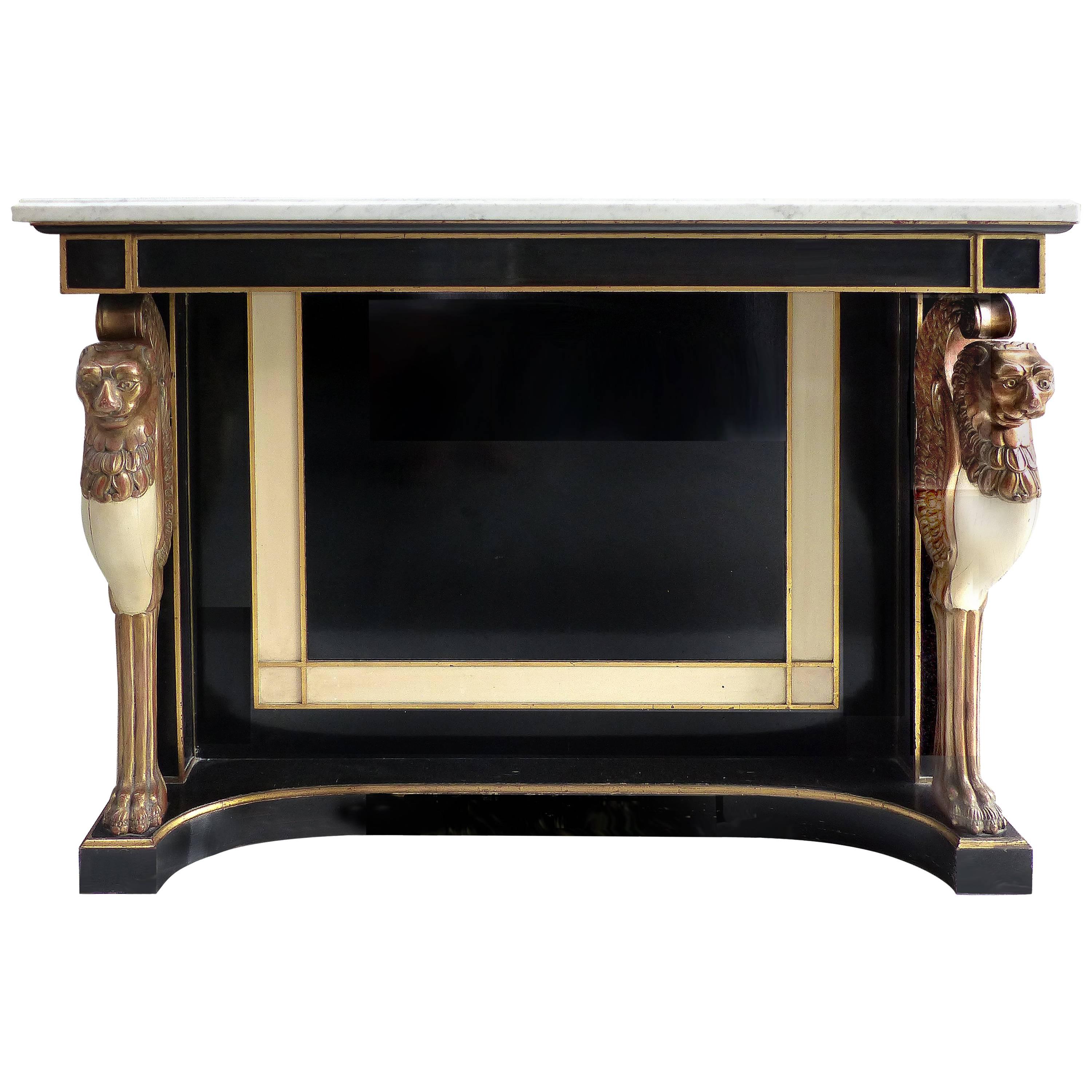 Carved Wood and Marble Empire Revival Console Table, Manner of Maison Jansen