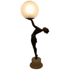 Antique French Art Deco Female Figure, Statue Lamp by Balleste