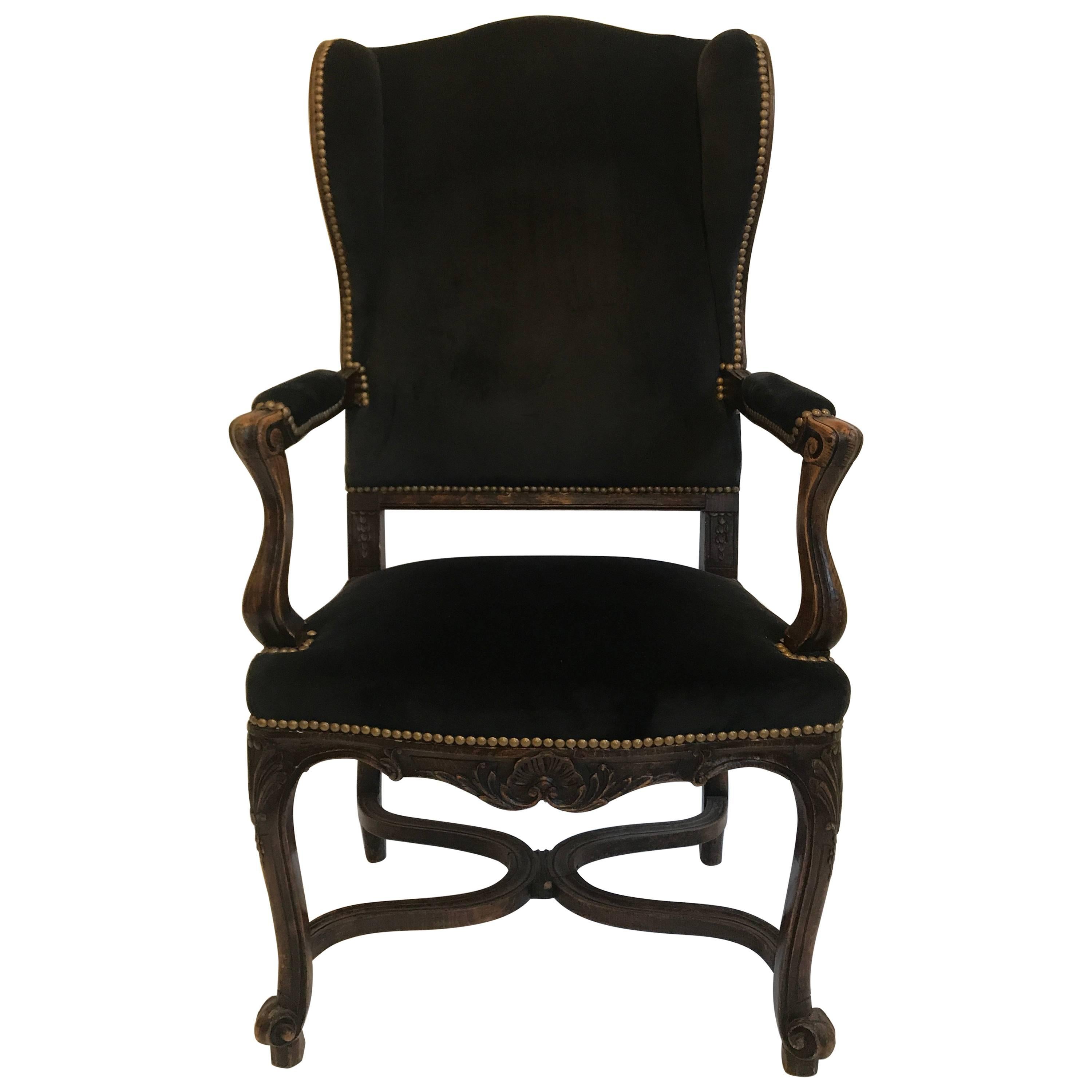 19th Century Louis XV Style Tall Wing Chair