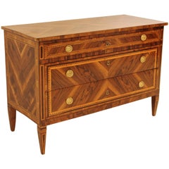 Beautiful 18th Century Lombard Louis XVI Walnut Marquetry Chest of Drawers Italy