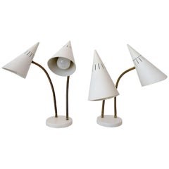 Retro Lightolier Gerald Thurston Double Cone Gooseneck Table Desk Lamps