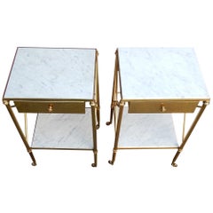 Retro 1970 Pair of Side Bed Has Castors in Brass Has a Drawer Style of Maison Bagués