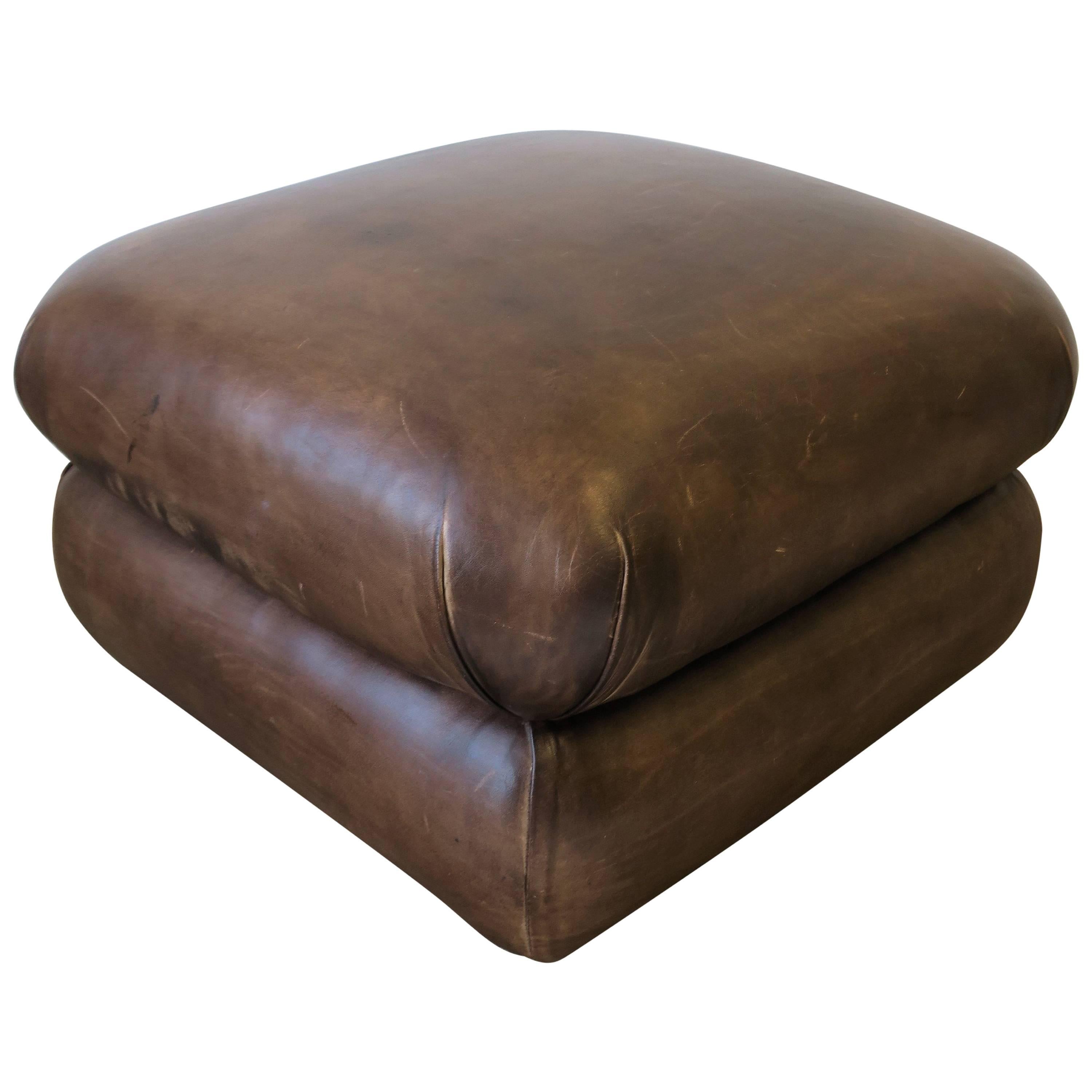 Postmodern English Brown Leather Ottoman by George Smith, ca. 1990s