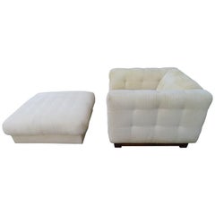 Unusual Milo Baughman Style Tufted Cube Lounge Chair with Matching Ottoman