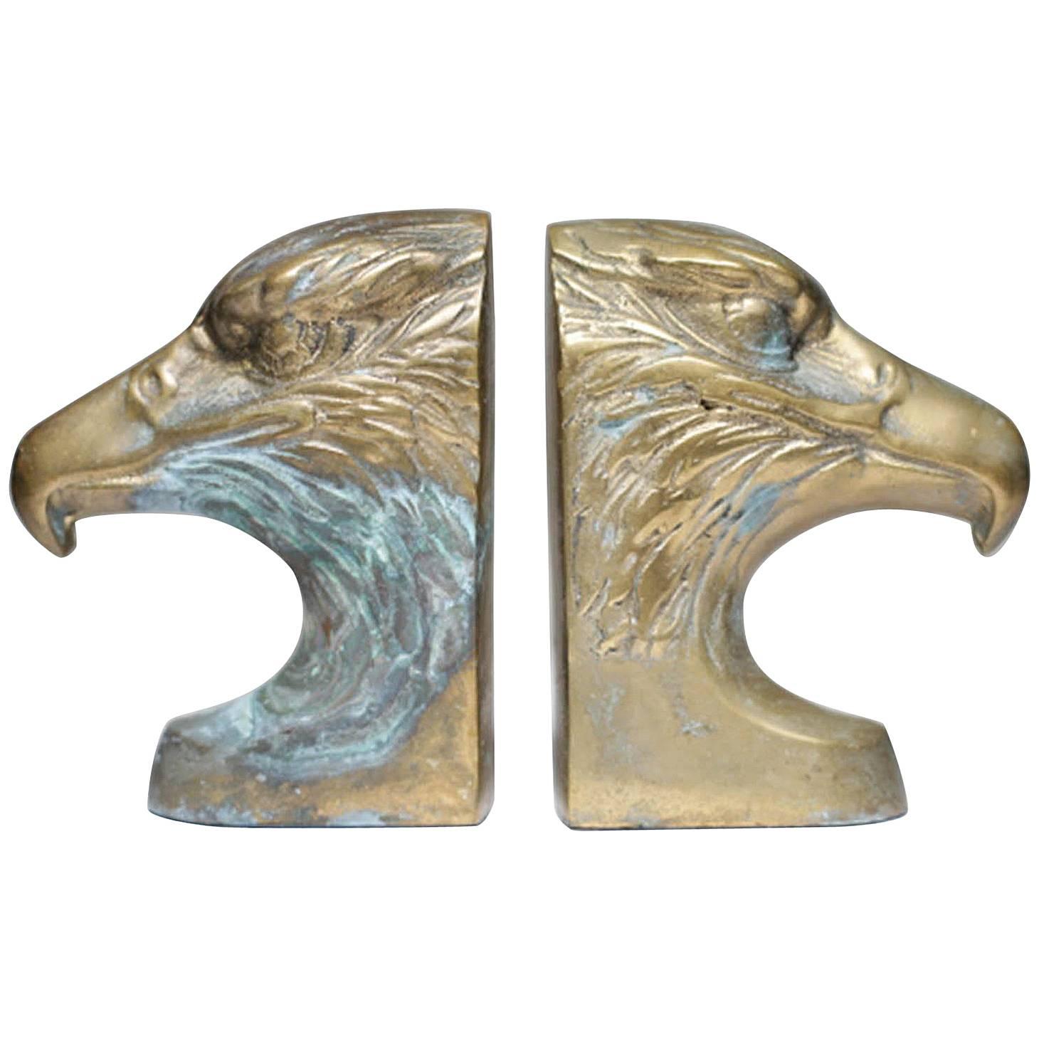 Midcentury Brass Eagle Bookends, Pair