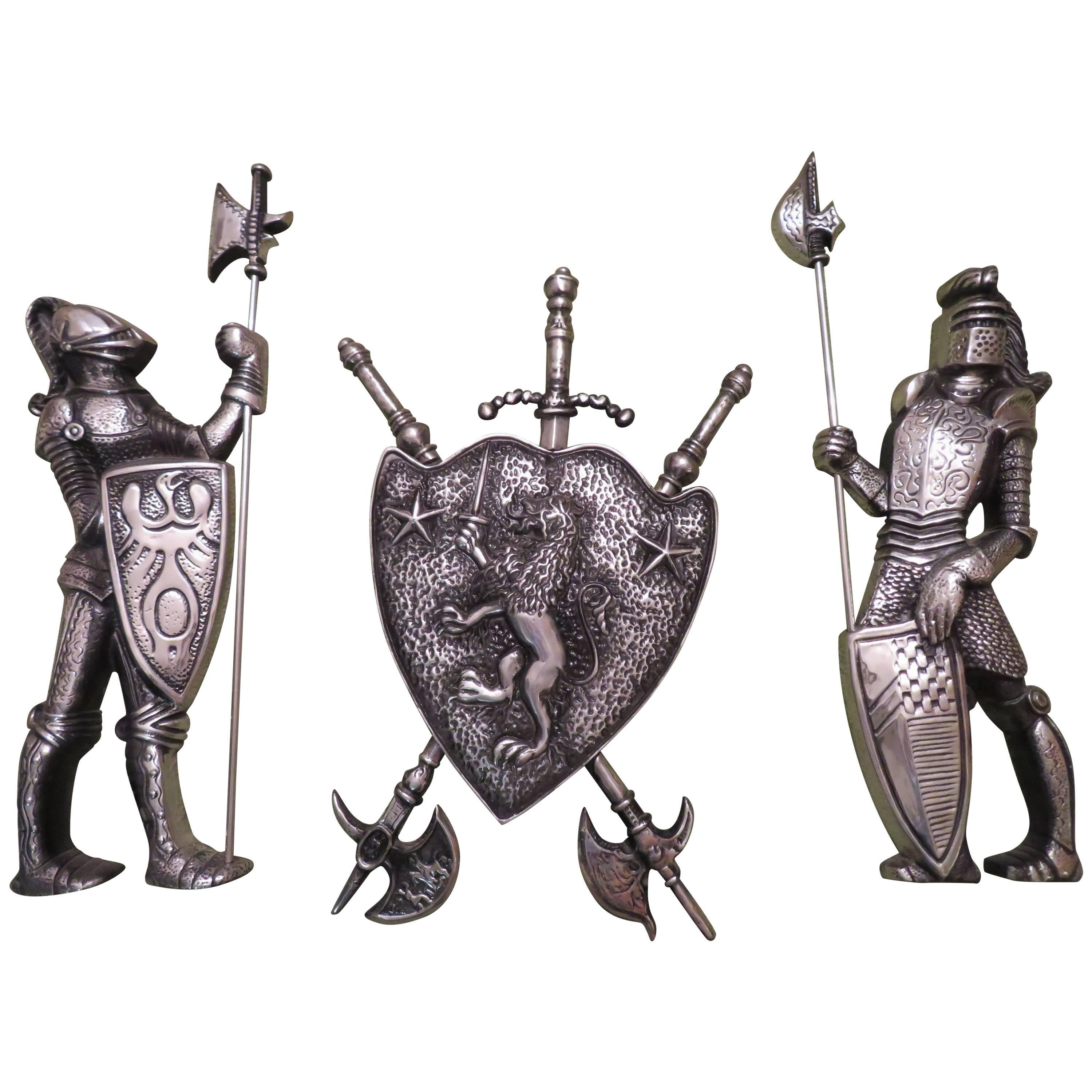 Vintage Cast Metal Lion Coat of Arms Knights Armor, Midcentury