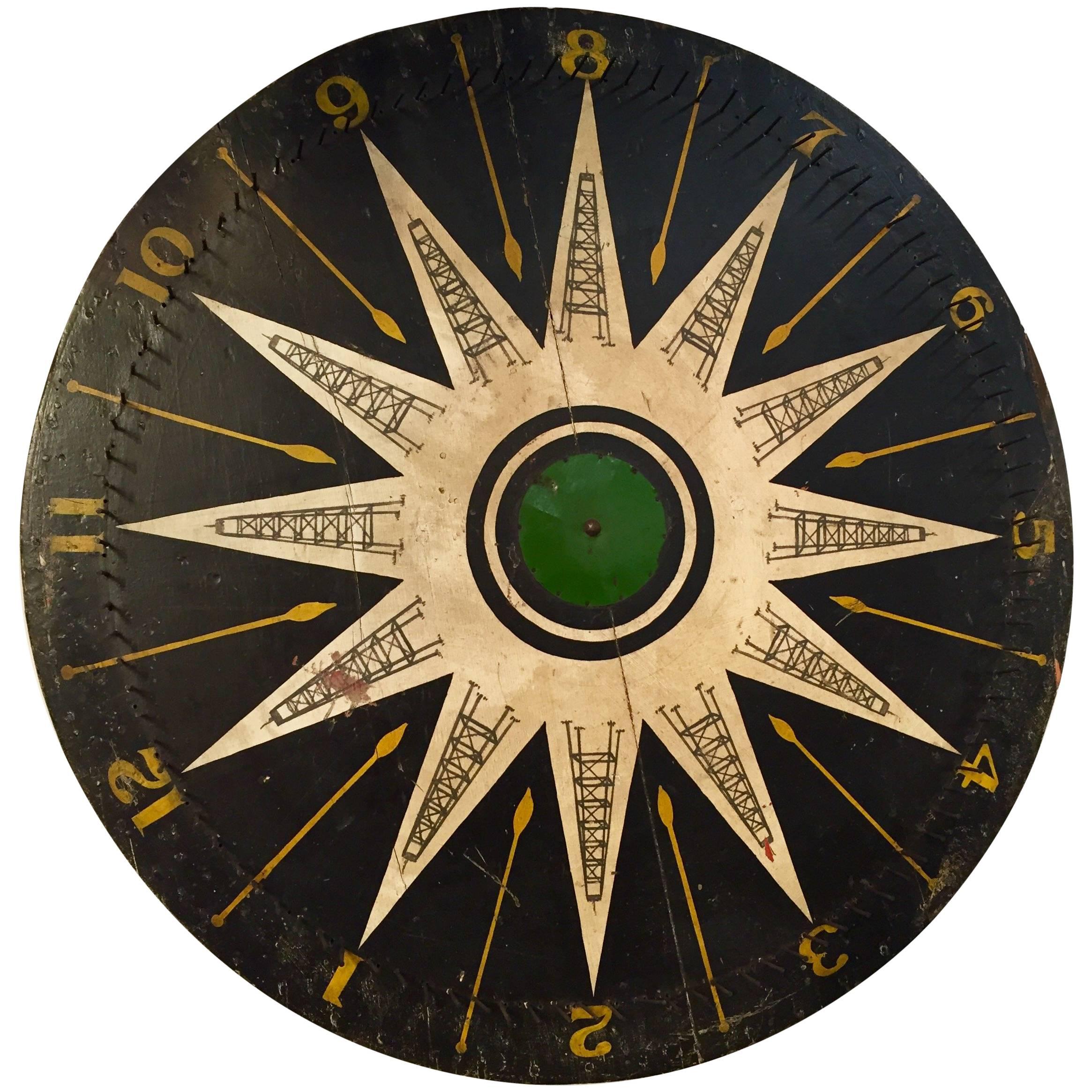 Painted 1920s Graphic Game Wheel with Oil Derrick Illustration