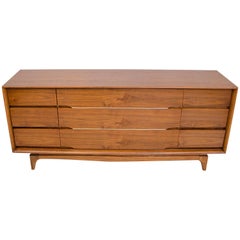 Walnut Midcentury Nine-Drawer Low Dresser, Kent Coffey