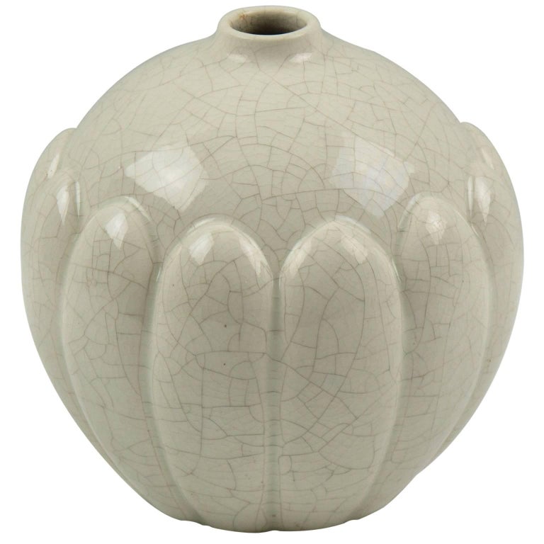 Art Deco OffWhite Crackle Glaze Ceramic Vase by St. Clement, France