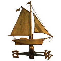 Unique Full Bodied Ship Weathervane with Great Gilt Surface