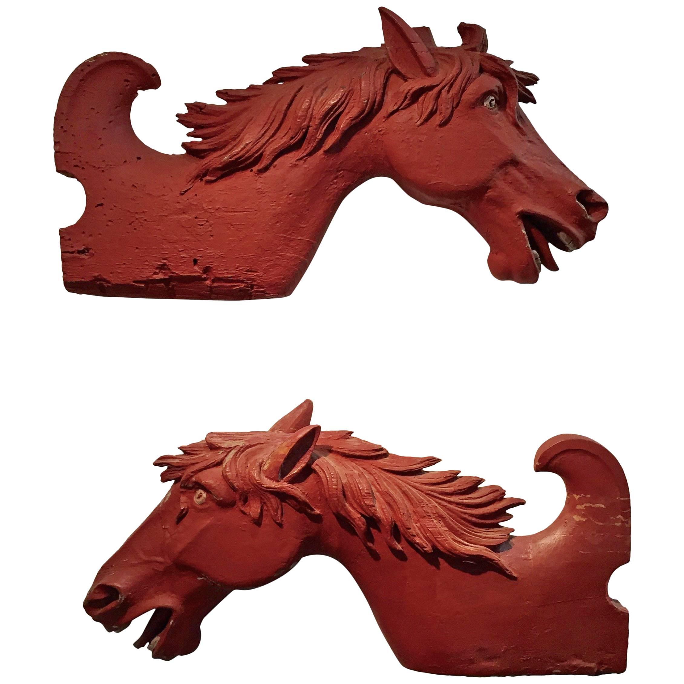 Pair of Carved and Painted Horse Heads from Carousel