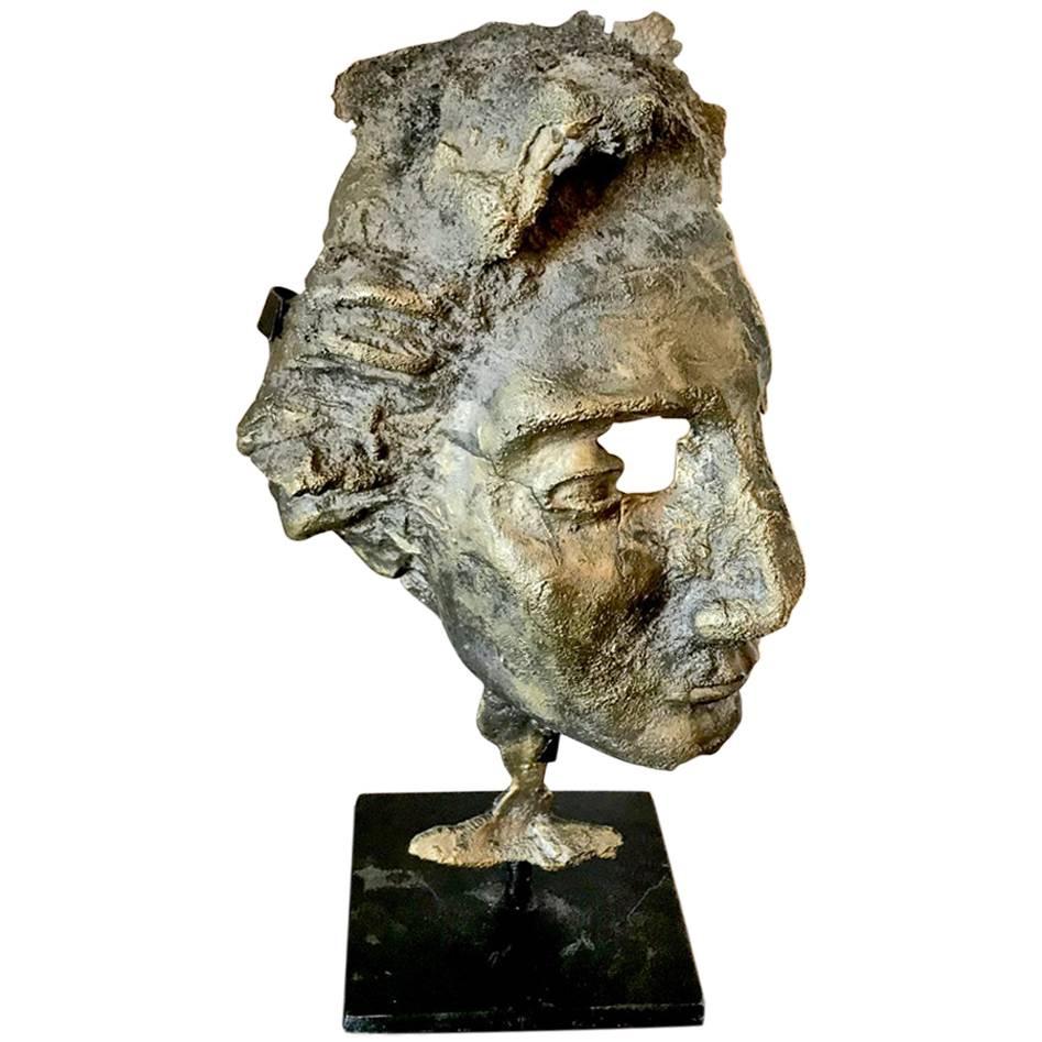 Brutalist Bronze Bust of Man