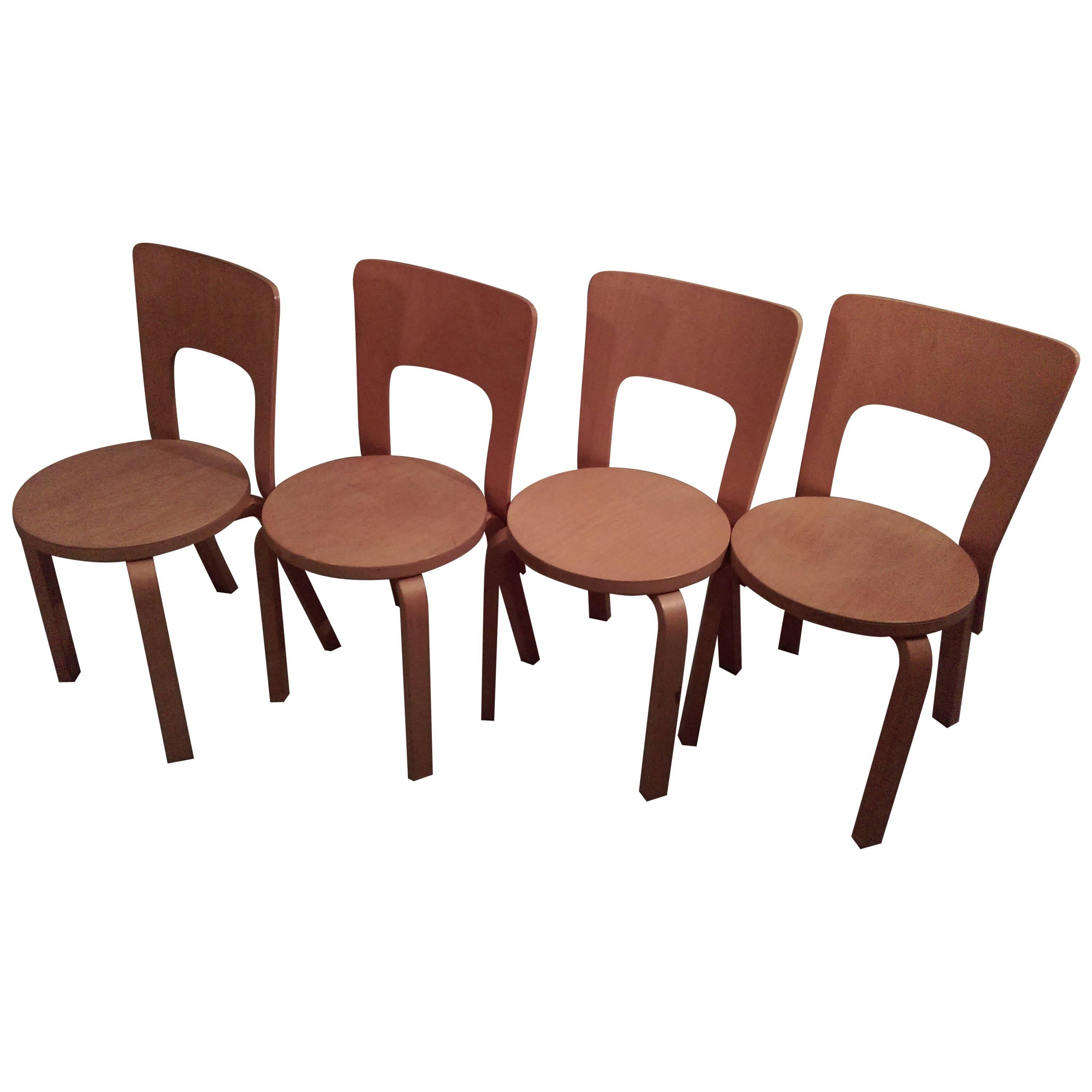 1960s-1970s Set of Four Alvar Aalto Model 66 Dinner Chairs for Artek Finland
