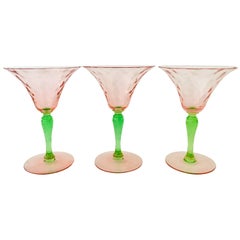Vintage 1930'S Venetian Style Cut Crystal Stem Martini Glasses S/3