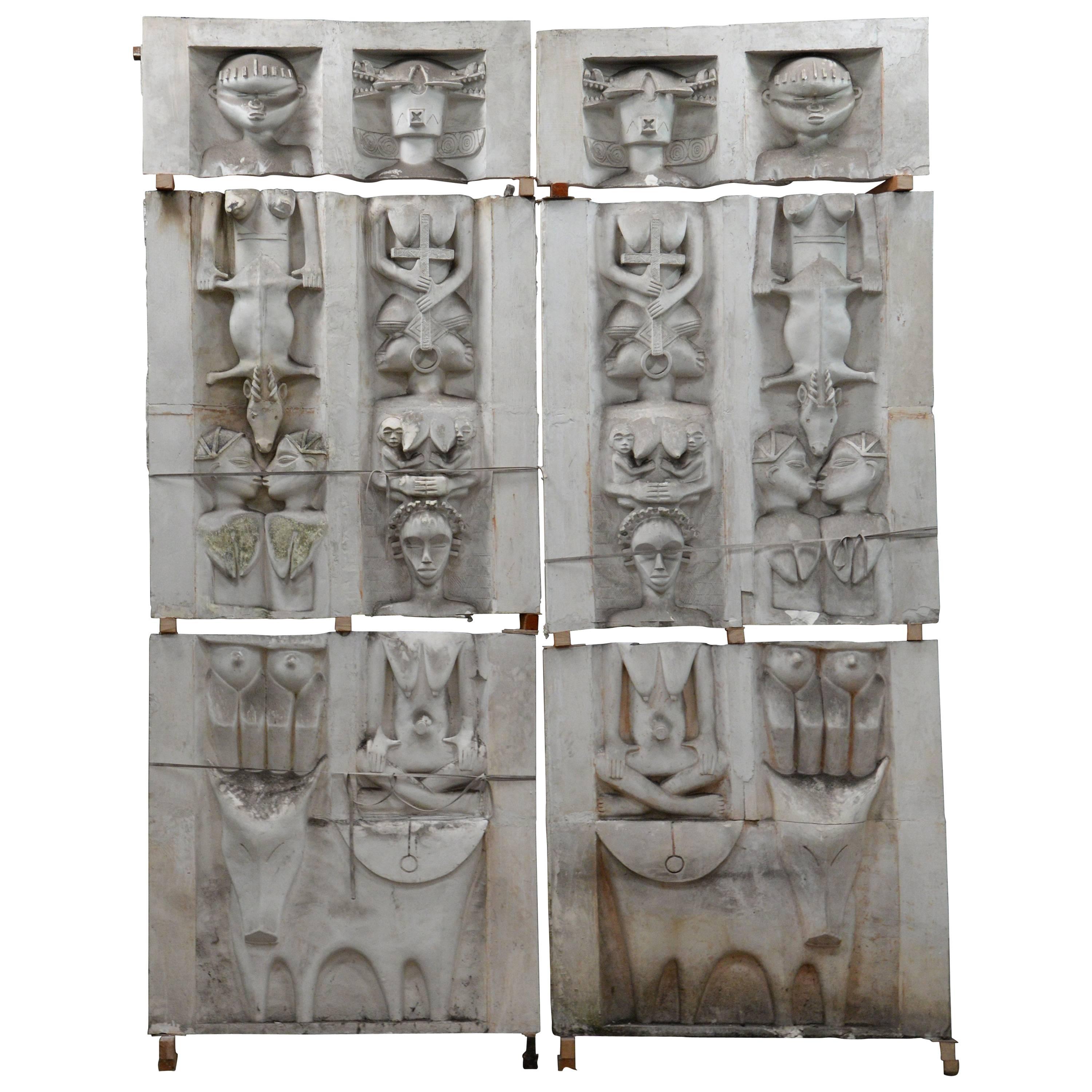 Ethnic Style Monumental Decorative Elements in Plaster, 20th Century For Sale