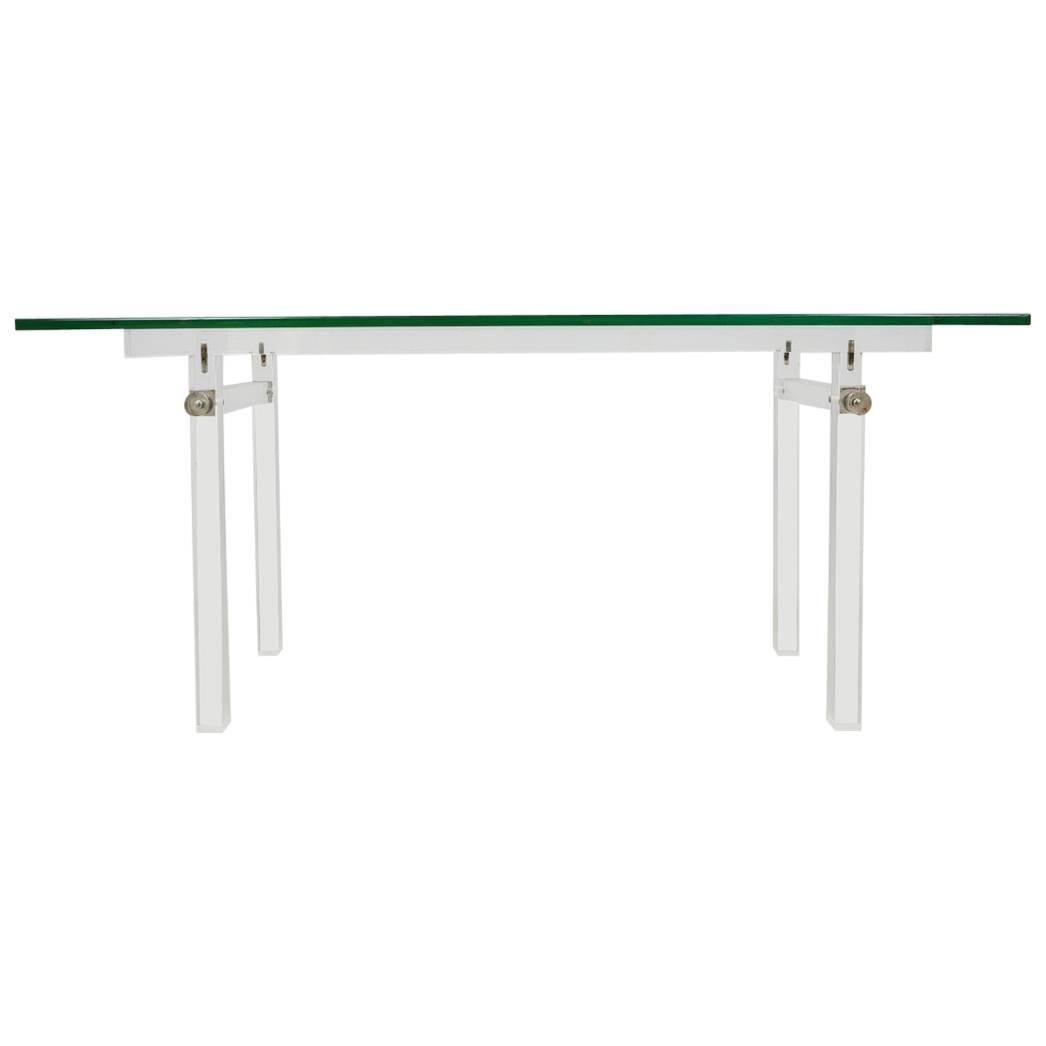 Vintage Lucite, Glass Top Dining Table, Console, 1970s 