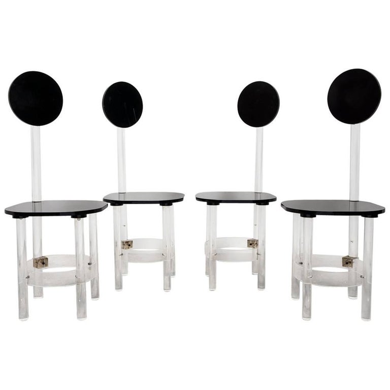 Set of Four Black and Clear Sculptural Lucite High Back Dining Room